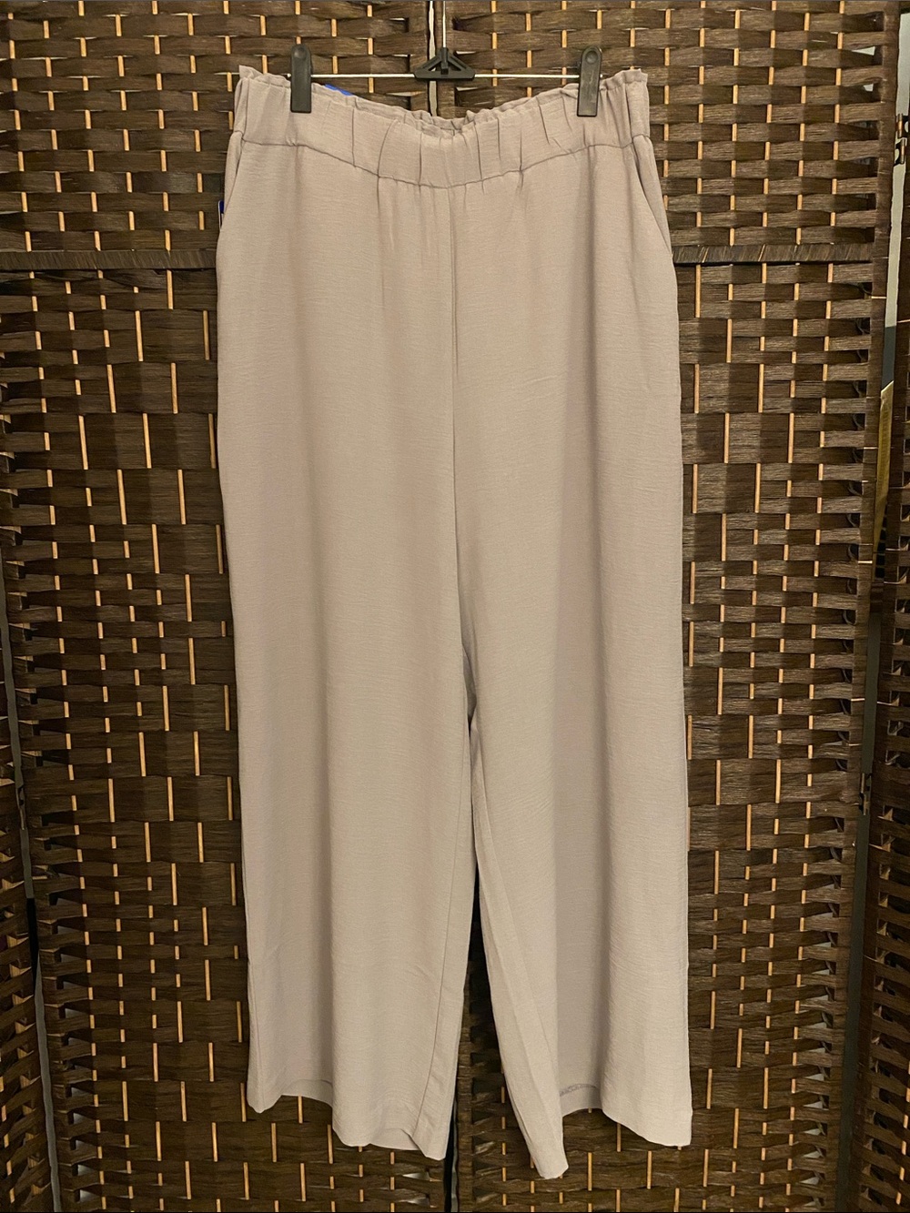 Hilary Radley Women's Wide-Leg High Rise Elastic Waist Pants - Light Gray - SZ L